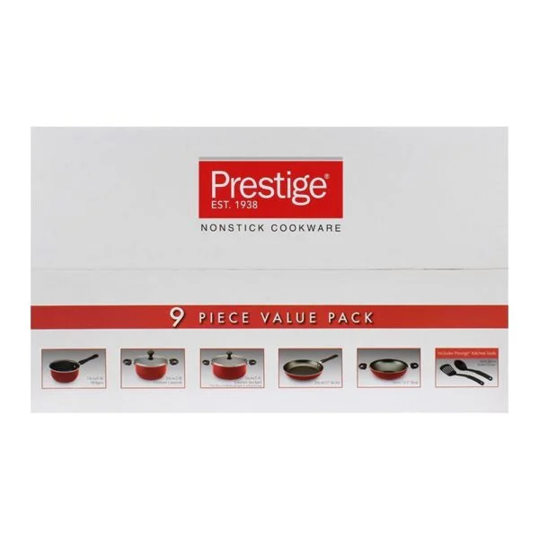 Prestige Aluminum 9 Piece Non-Stick Cookware Set - Red - Image 6