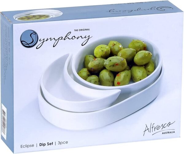 Symphony Eclipse 3 Pieces Porcelain Dip Set Soy Sauce Dish Stackable Small Serving Bowls - Image 7