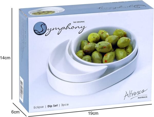 Symphony Eclipse 3 Pieces Porcelain Dip Set Soy Sauce Dish Stackable Small Serving Bowls - Image 4