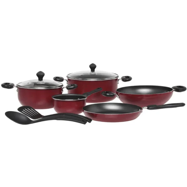 Prestige Aluminum 9 Piece Non-Stick Cookware Set - Red
