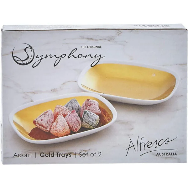 Symphony Ceramic Adorn Tray Porcelain Set Of 2 - White & Gold Alfresco Australia
