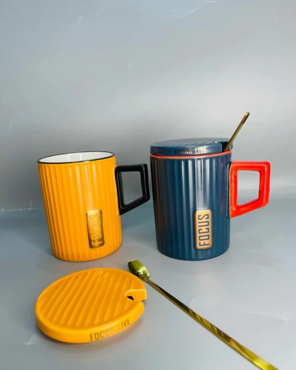 Fashion vertical Ceramic Mug with Spoon 400ml - Image 3