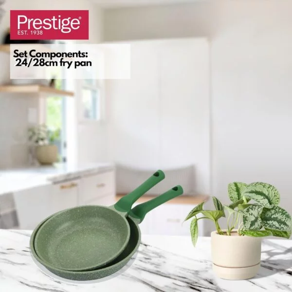 Prestige Essentials Granite Non Stick Set Combo | 24cm + 28CM Fry Pan Set | Induction Cookware Set 2 Pieces - Green - Image 6