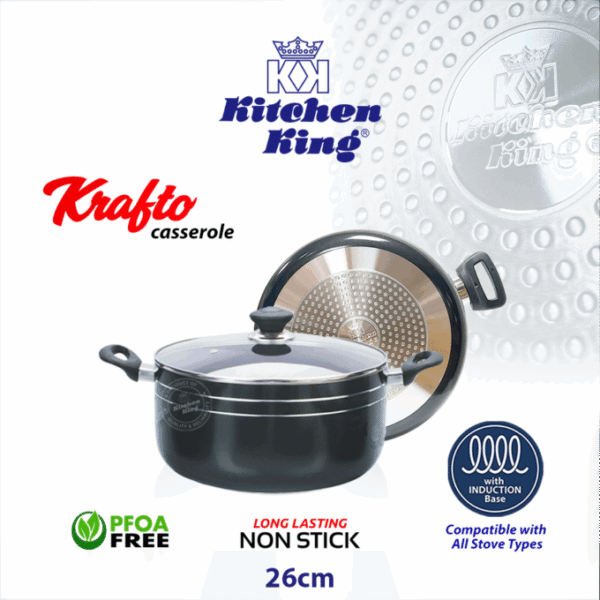 Kitchen King Non Stick Casserole Krafto (Glass Lid) - Induction Sizes Available