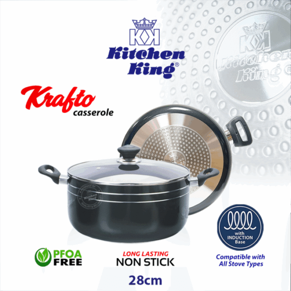 Kitchen King Non Stick Casserole Krafto (Glass Lid) - Induction Sizes Available - Image 2
