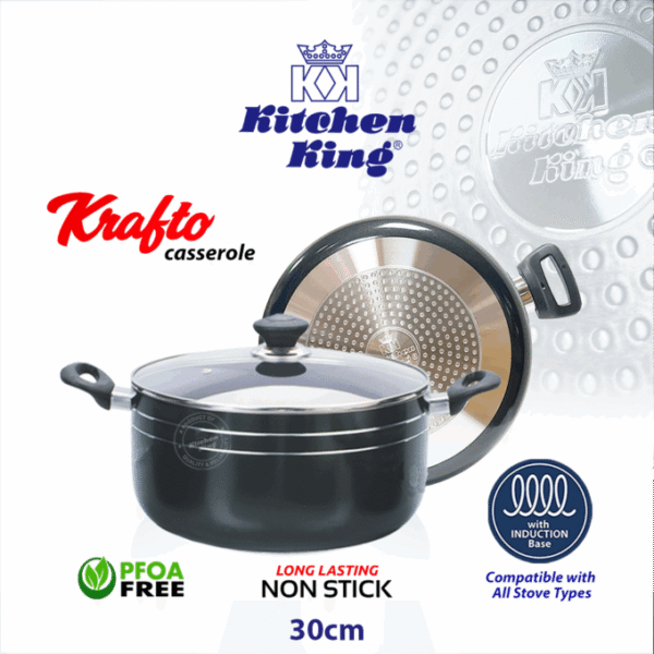 Kitchen King Non Stick Casserole Krafto (Glass Lid) - Induction Sizes Available - Image 3