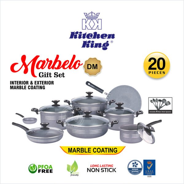 Kitchen King Non Stick Marbelo Cookware Set – 20 Pieces