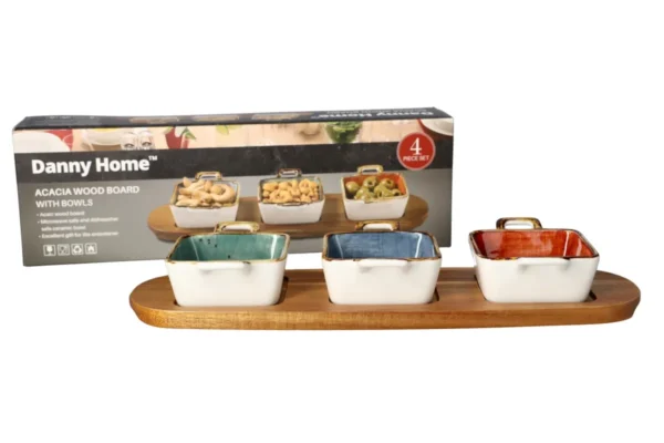 Danny Home Acacia Wood Board With Dessert Bowls 4pcs