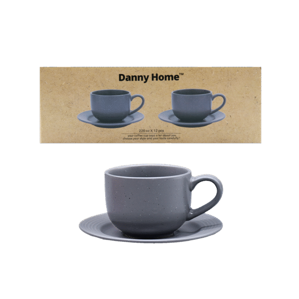 Danny Home Ceramic Tea Cups and Saucers Set Grey (6 pcs., 220ml)