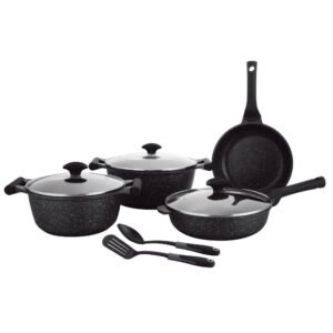 Prestige Essentials Granite 9pcs Cookware Pots and Pans Set Black