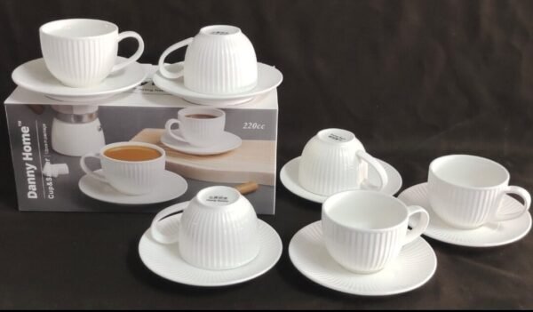 Danny Home Ceramic Tea Cups and Saucers Set (6 pcs., 220ml)