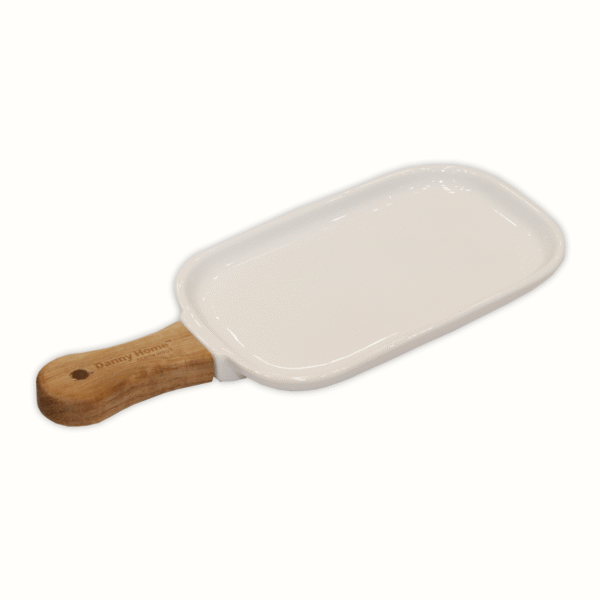 Danny Home Ceramic Dish Plate with Wooden Handle 11inch