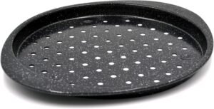 Prestige 12inch Granite Pizza Crisper Pan with Carbon Steel Coating for Home Oven Baking Premium Quality Non-Stick Tray Black 12-Inch
