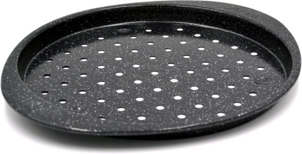 Prestige 12inch Granite Pizza Crisper Pan with Carbon Steel Coating for Home Oven Baking Premium Quality Non-Stick Tray Black 12-Inch