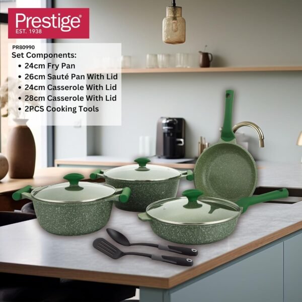 Prestige Essentials 9pcs Pots and Pans Set | Nonstick Cookware Sets |  Granite Pots Set | Kitchen Induction Pots and Pans Cooking Sets | Pan Sets for Cooking - Green - Image 5
