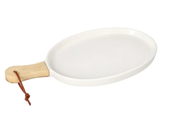 Danny Home Ceramic Dessert Tray with Wooden Handle 33cm