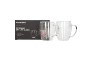 Danny Home 2Pc Double Walled Glass Mug with Handle 300ml