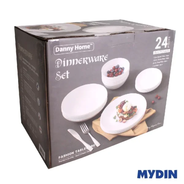 Danny Home 24Pcs Opalware White Dinner Set - Image 3
