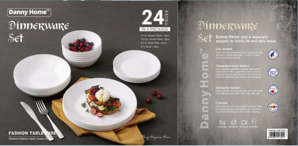 Danny Home 24Pcs Opalware White Dinner Set - Image 4