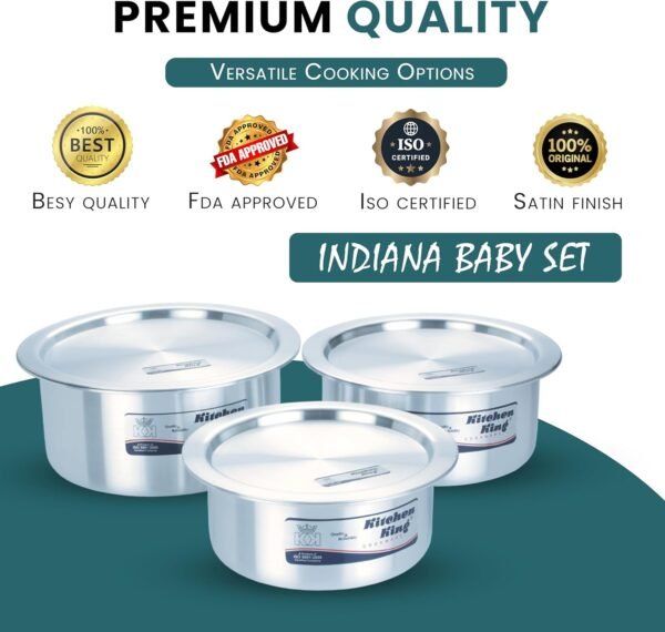Kitchen King Pots and Pan Set 6 Pieces 12cm-14cm with Lids Aluminium Cooking Pots Indiana Baby Set Casseroles Cookware Set - Image 2