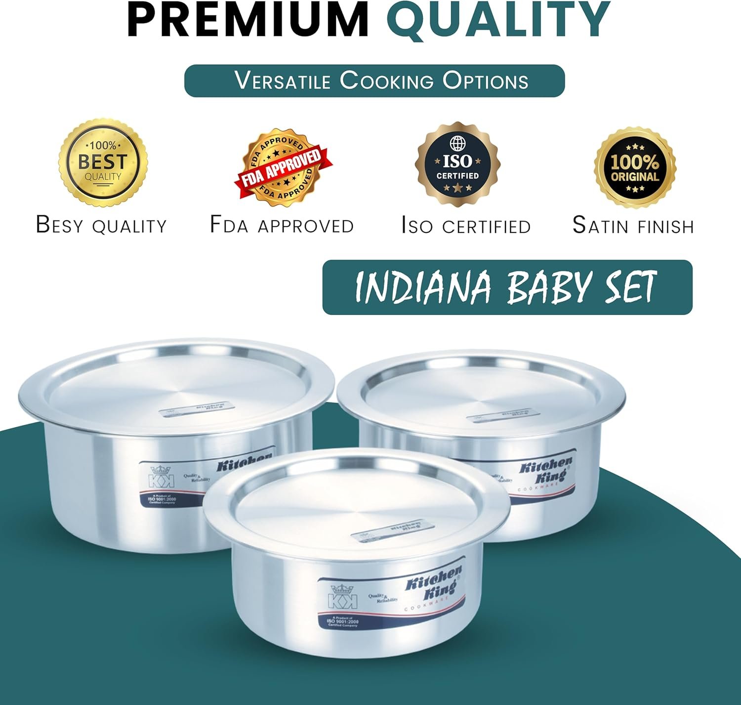 Kitchen King Pots and Pan Set 6 Pieces 12cm-14cm with Lids Aluminium Cooking Pots Indiana Baby Set Casseroles Cookware Set - Image 2
