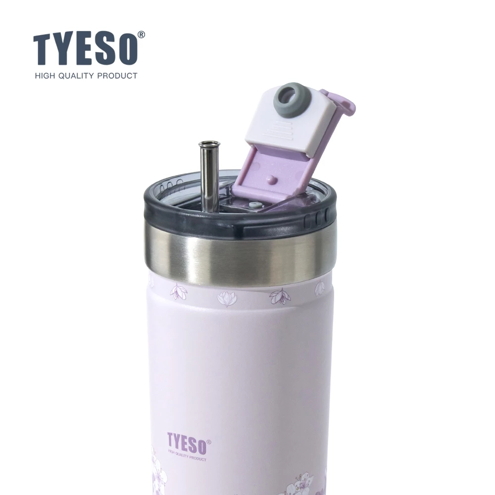 TYESO Floral In-Bloom Opaline Stainless Steel VACUUM INSULATED TUMBLER Pop-up Straw Leak-proof Temperature Retention (710ml), Colors Available - Image 3